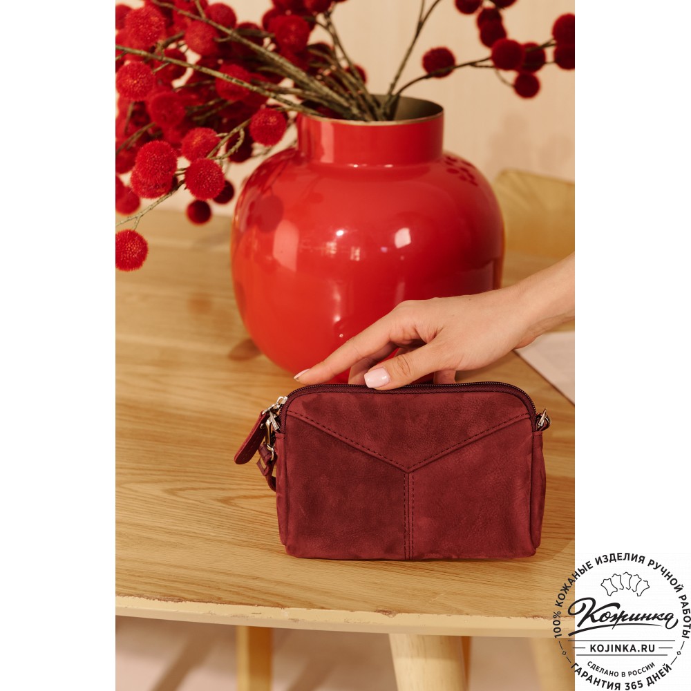  Кожаный клатч "Марта" (нубук вишня)